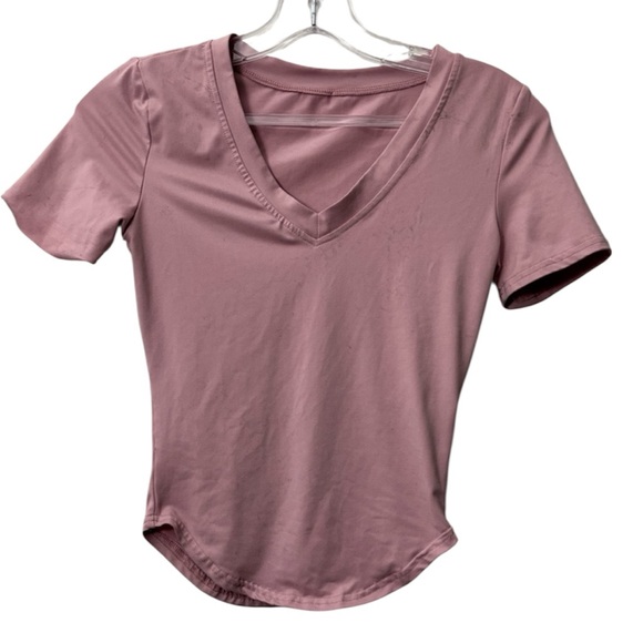 dazy Tops - Elegant Mauve V-Neck Short Sleeve Top